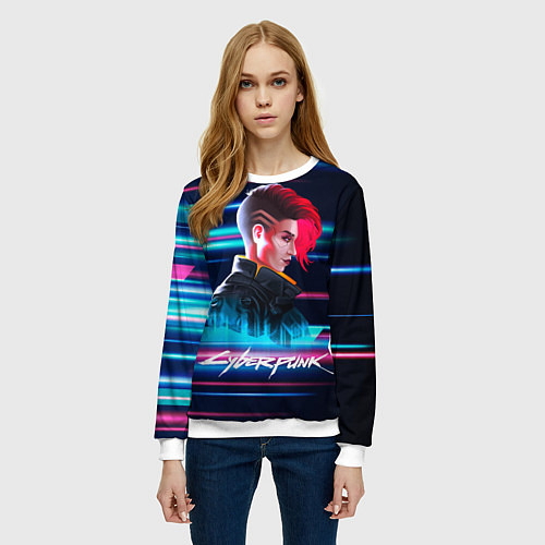Женский свитшот VI ВИ Cyberpunk2077 / 3D-Белый – фото 3