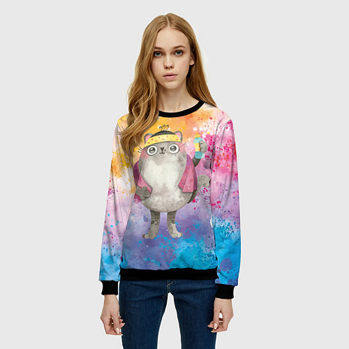 Женский свитшот Котик после душа / 3D-Черный – фото 3