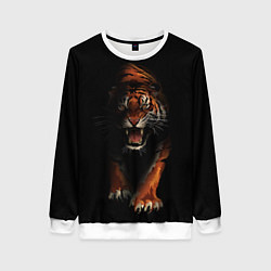 Свитшот женский Тигр на черном фоне, цвет: 3D-белый