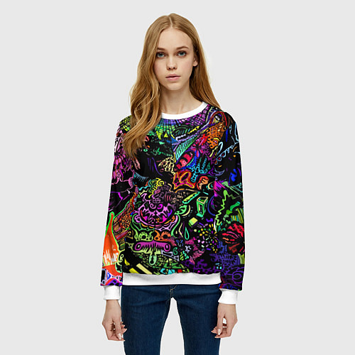 Женский свитшот Абстрактный узор Vanguard Fashion Неон / 3D-Белый – фото 3