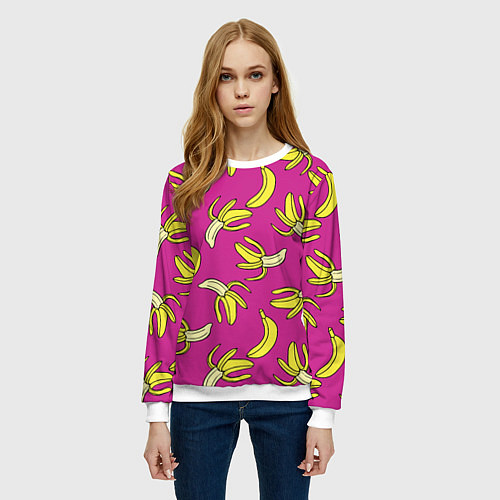 Женский свитшот Banana pattern Summer Color / 3D-Белый – фото 3