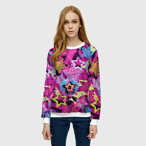 Женский свитшот Star Colorful Pattern Fashion Neon / 3D-Белый – фото 3