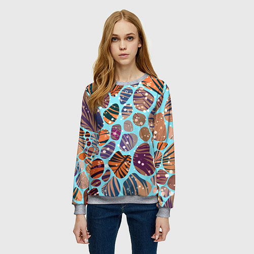 Женский свитшот Разноцветные камушки, цветной песок, пальмовые лис / 3D-Меланж – фото 3