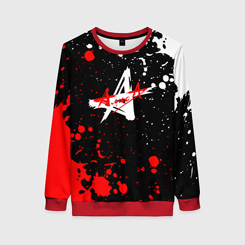 Женский свитшот Алиса брызги красок белый - красный / 3D-Красный – фото 1