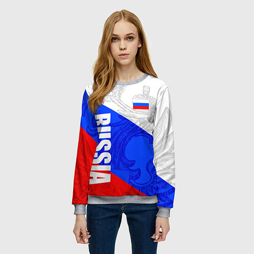 Женский свитшот RUSSIA - SPORTWEAR - ТРИКОЛОР / 3D-Меланж – фото 3