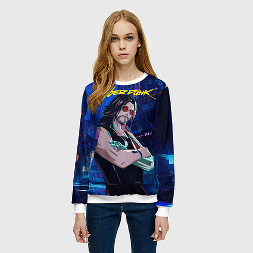 Женский свитшот Johnny Cyberpunk2077 / 3D-Белый – фото 3