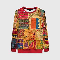 Свитшот женский Пэчворк Лоскутное одеяло Patchwork Quilt, цвет: 3D-красный