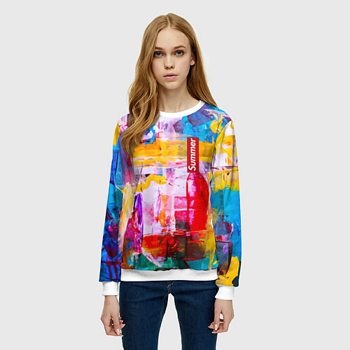 Женский свитшот Импрессионизм Лето Абстракция Impressionism Summer / 3D-Белый – фото 3