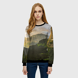 Свитшот женский Горы, лес, небо, цвет: 3D-черный — фото 2