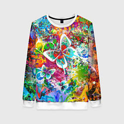 Женский свитшот Яркое безумие Бабочки, кляксы, граффити