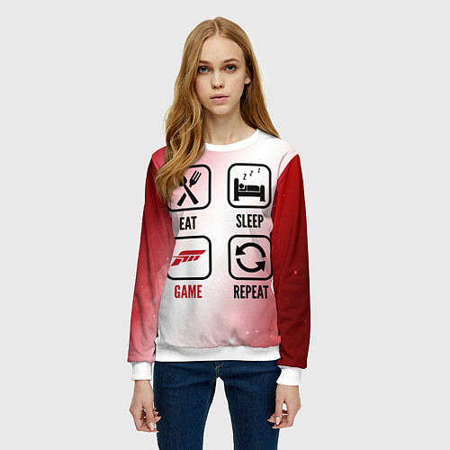 Женский свитшот Eat Sleep Forza Horizon Repeat / 3D-Белый – фото 3