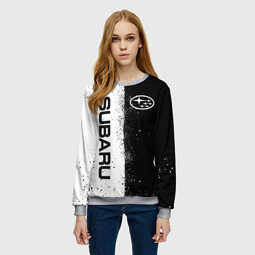 Женский свитшот СУБАРУ - SUBARU ЧЕРНО БЕЛЫЕ БРЫЗГИ КРАСКА / 3D-Меланж – фото 3