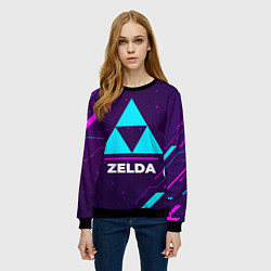Свитшот женский Символ Zelda в неоновых цветах на темном фоне, цвет: 3D-черный — фото 2