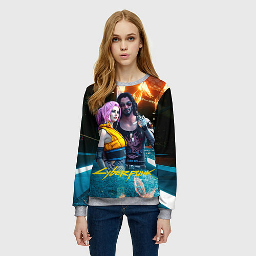 Женский свитшот Cyberpunk2077 Johnny Vi girl / 3D-Меланж – фото 3