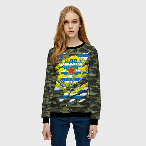 Женский свитшот КАМУФЛЯЖ ВДВ РАЗРЫВ / 3D-Черный – фото 3
