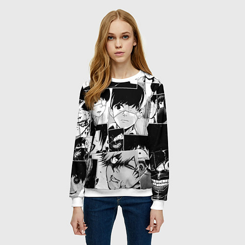 Женский свитшот Токийский гуль паттерн / 3D-Белый – фото 3