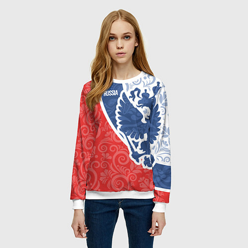 Женский свитшот ГЕРБ РОССИИ С УЗОРАМИ / 3D-Белый – фото 3
