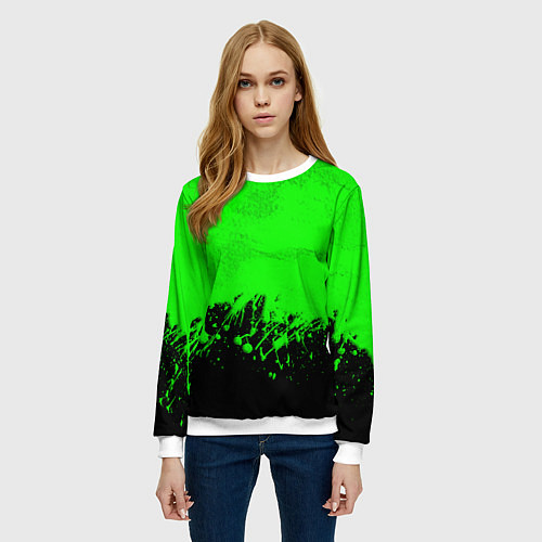 Женский свитшот САЛАТОВЫЕ НЕОНОВЫЕ БРЫЗГИ КРАСКИ / 3D-Белый – фото 3
