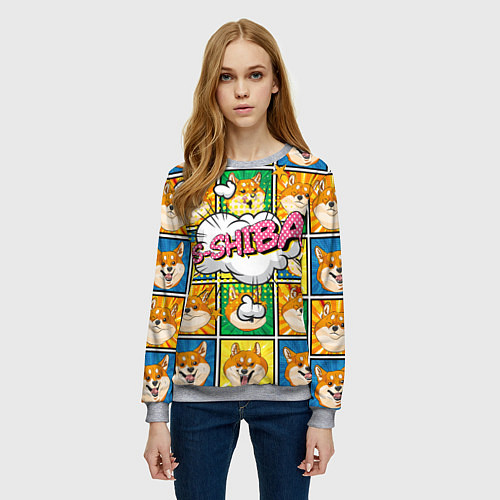 Женский свитшот Pop art shiba inu / 3D-Меланж – фото 3