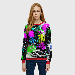 Свитшот женский Разноцветные пятна краски на черном фоне, цвет: 3D-красный — фото 2