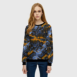 Свитшот женский Оранжево-Синяя Вулканическая Лава, цвет: 3D-черный — фото 2