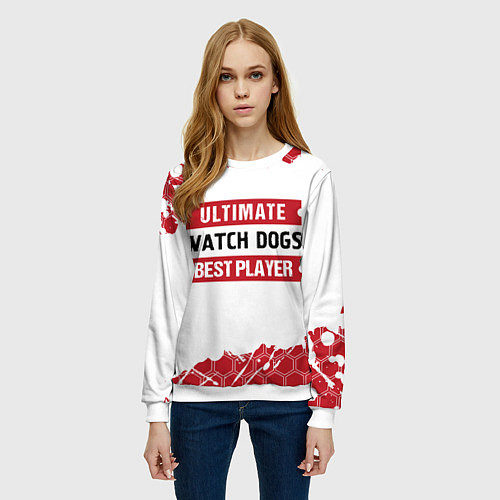 Женский свитшот Watch Dogs: красные таблички Best Player и Ultimat / 3D-Белый – фото 3
