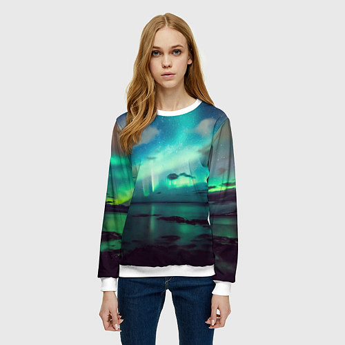 Женский свитшот Aurora borealis / 3D-Белый – фото 3
