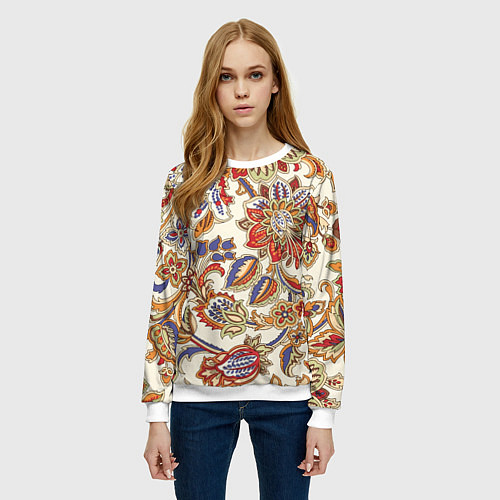Женский свитшот Цветочный винтажный орнамент / 3D-Белый – фото 3