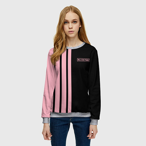 Женский свитшот BLACKPINK HALF BLACK-PINK MINI LOGO / 3D-Меланж – фото 3