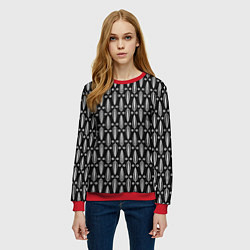 Свитшот женский Черно-белый современный модный узор листья, цвет: 3D-красный — фото 2