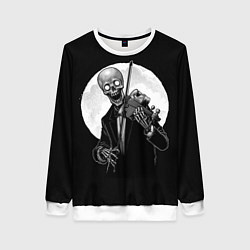 Свитшот женский Скелет скрипач под полной луной, цвет: 3D-белый