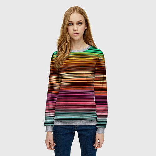 Женский свитшот Multicolored thin stripes Разноцветные полосы / 3D-Меланж – фото 3