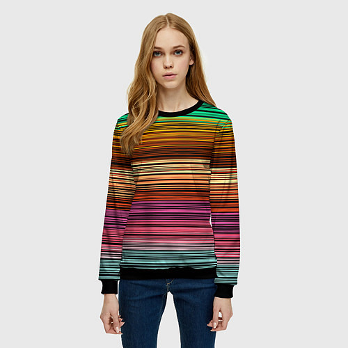 Женский свитшот Multicolored thin stripes Разноцветные полосы / 3D-Черный – фото 3