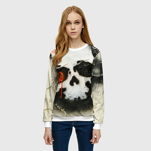 Женский свитшот Череп на поверхности в красках - Красный / 3D-Белый – фото 3