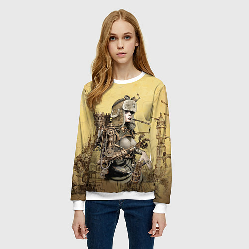 Женский свитшот Крутая девчонка в стиле Стимпанк / 3D-Белый – фото 3