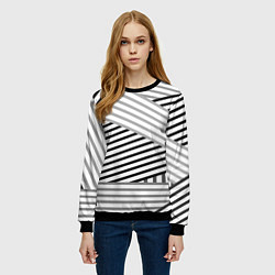 Свитшот женский Полосатый узор в черно-белых цветах, цвет: 3D-черный — фото 2