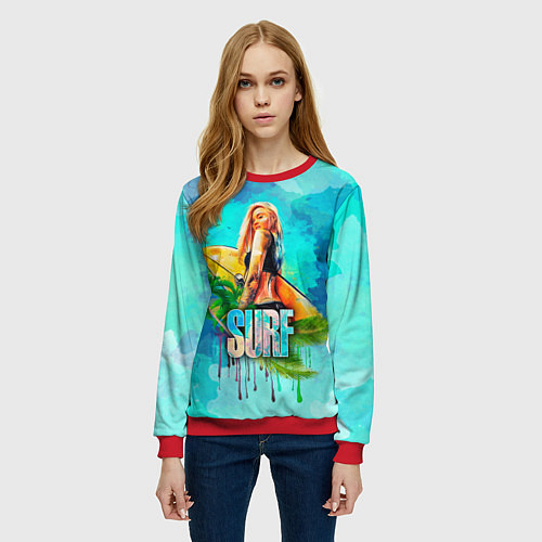 Женский свитшот Surf - девушка / 3D-Красный – фото 3