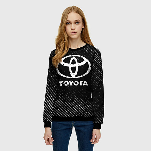 Женский свитшот Toyota с потертостями на темном фоне / 3D-Черный – фото 3