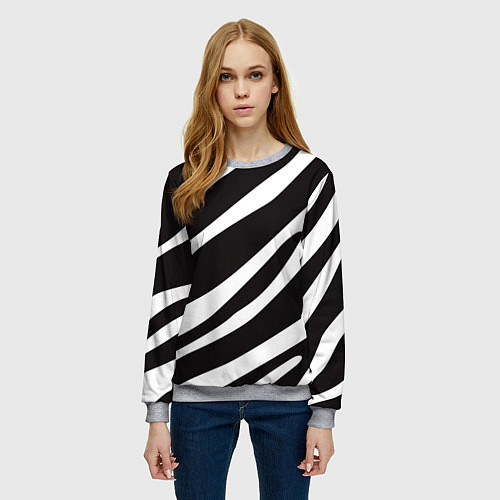 Женский свитшот Анималистичный рисунок зебра / 3D-Меланж – фото 3