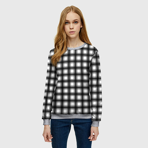 Женский свитшот Black and white trendy checkered pattern / 3D-Меланж – фото 3