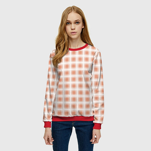 Женский свитшот Light beige plaid fashionable checkered pattern / 3D-Красный – фото 3