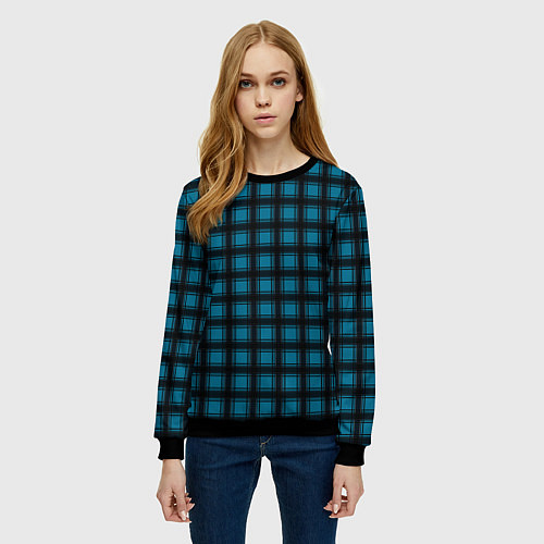 Женский свитшот Black and blue plaid / 3D-Черный – фото 3