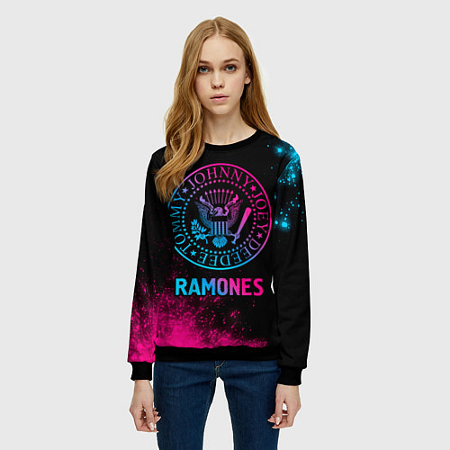 Женский свитшот Ramones Neon Gradient / 3D-Черный – фото 3