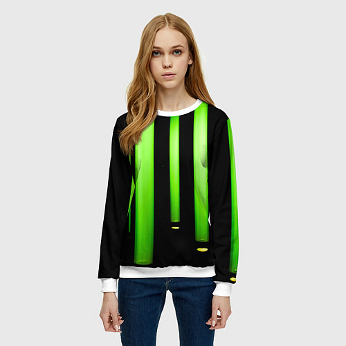 Женский свитшот Абстрактные неоновые колбы с кислотой - Зелёный / 3D-Белый – фото 3
