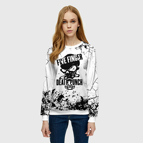 Женский свитшот Five Finger Death Punch - мелкие трещины / 3D-Белый – фото 3