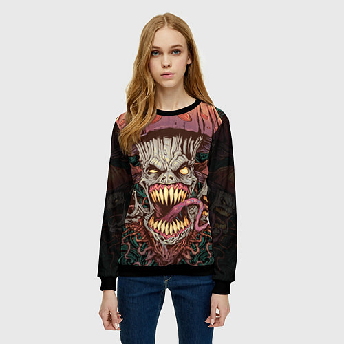Женский свитшот Злые грибы монстры / 3D-Черный – фото 3