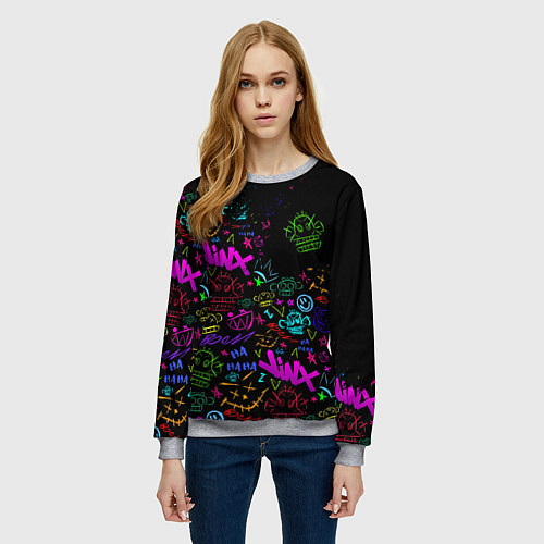 Женский свитшот League Of Legends неон - Arcane logo / 3D-Меланж – фото 3