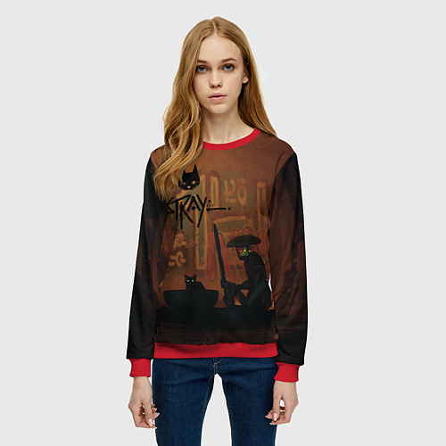 Женский свитшот Бездомный Кот и Робот / 3D-Красный – фото 3