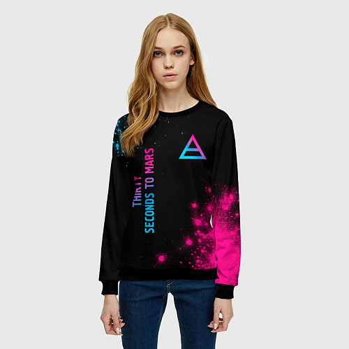 Женский свитшот Thirty Seconds to Mars Neon Gradient / 3D-Черный – фото 3