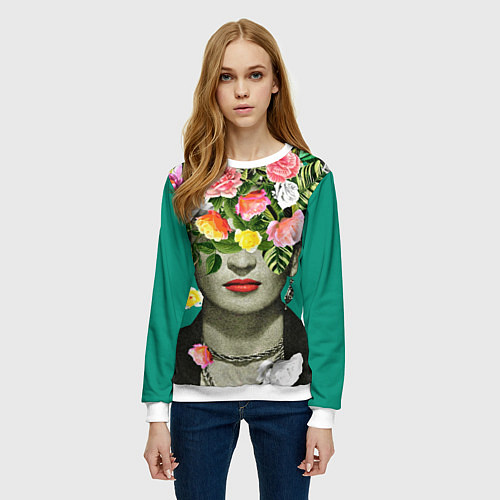 Женский свитшот Фрида Кало - Арт Портрет / 3D-Белый – фото 3